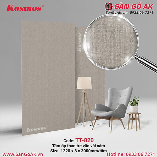 Tấm ốp sợi than tre Kosmos TT-820 vân vải xám