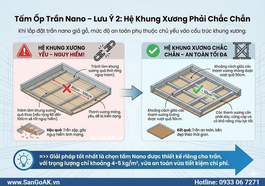 Tấm Ốp Trần Nano – Lưu Ý 2: Hệ Khung Xương Phải Chắc Chắn