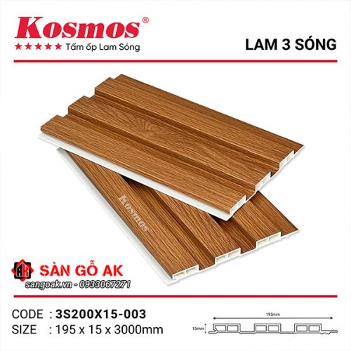Tấm ốp lam 3 sóng thấp PVC Kosmos 3S200X15-003