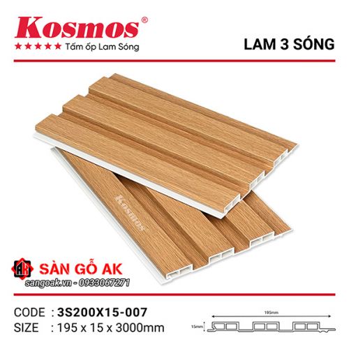 Tấm ốp lam 3 sóng thấp PVC Kosmos 3S200X15-007