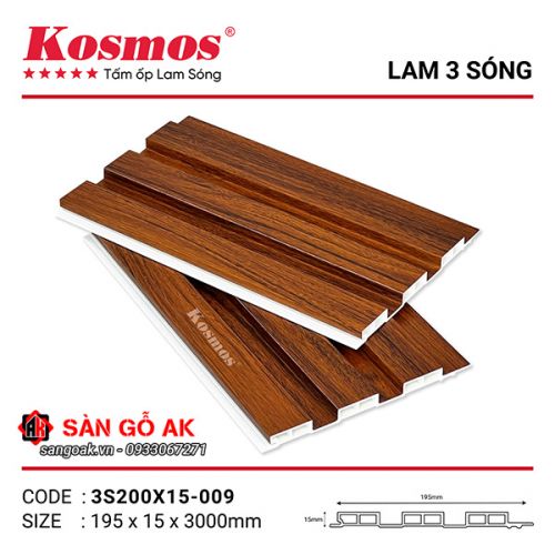 Tấm ốp lam 3 sóng thấp PVC Kosmos 3S200X15-009