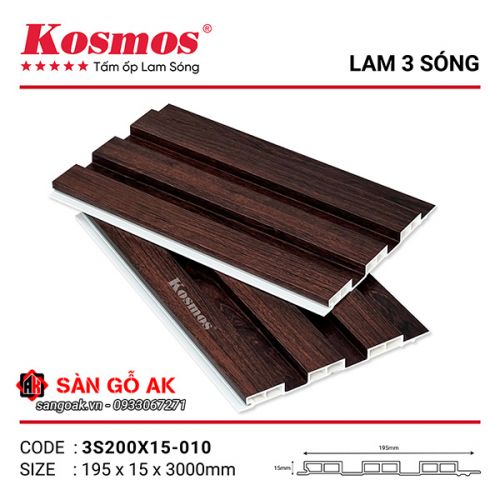 Tấm ốp lam 3 sóng thấp PVC Kosmos 3S200X15-010