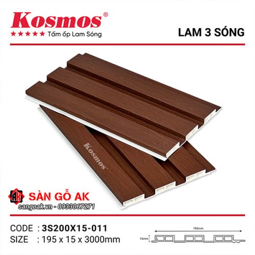 Tấm ốp lam 3 sóng thấp PVC Kosmos 3S200X15-011