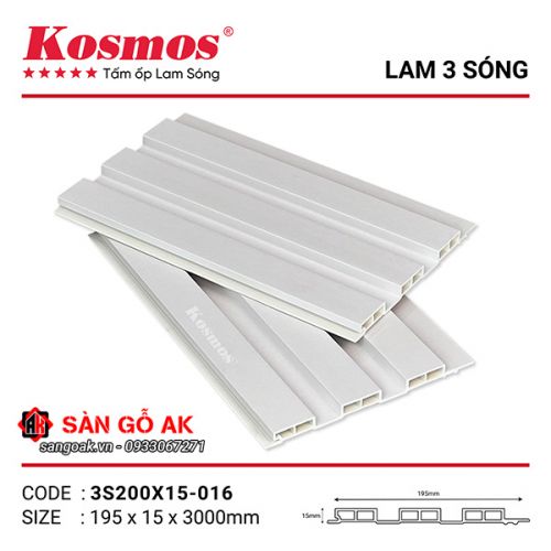 Tấm ốp lam 3 sóng thấp PVC Kosmos 3S200X15-016