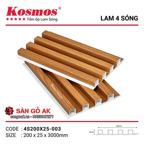 Tấm ốp lam 4 sóng cao PVC Kosmos 4S200X25-003