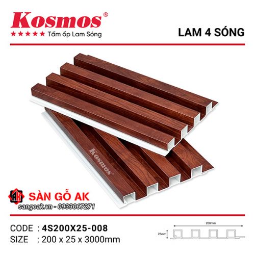 Tấm ốp lam 4 sóng cao PVC Kosmos 4S200X25-008