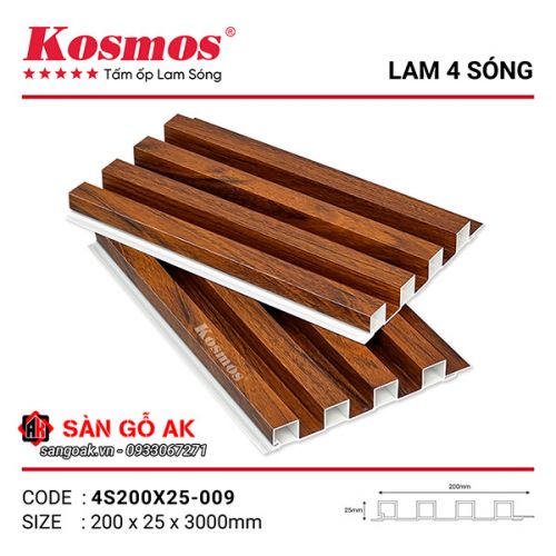 Tấm ốp lam 4 sóng cao PVC Kosmos 4S200X25-009
