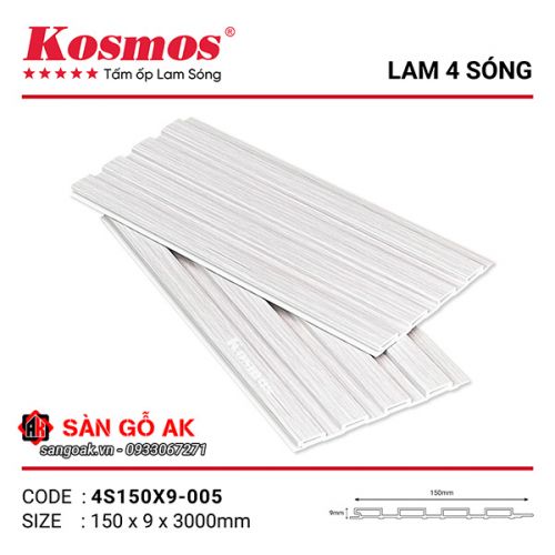 Tấm ốp lam 4 sóng thấp PVC Kosmos 4S150X9-005