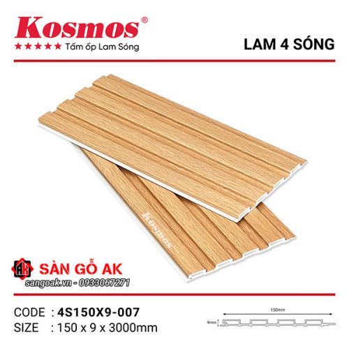 Tấm ốp lam 4 sóng thấp PVC Kosmos 4S150X9-007