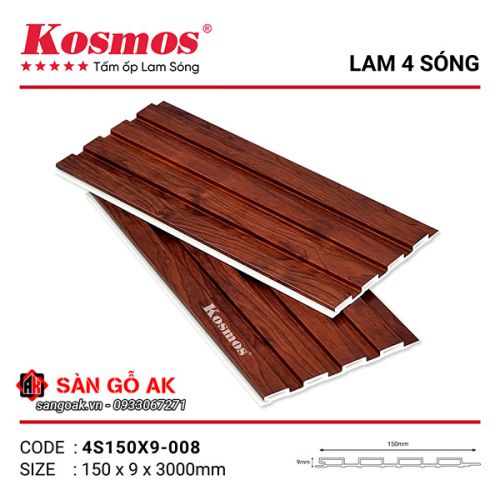 Tấm ốp lam 4 sóng thấp PVC Kosmos 4S150X9-008