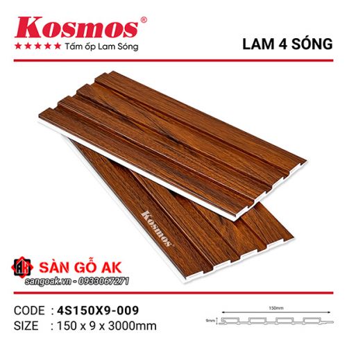 Tấm ốp lam 4 sóng thấp PVC Kosmos 4S150X9-009
