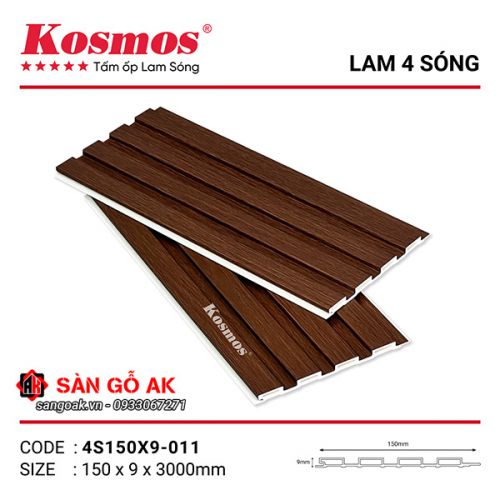 Tấm ốp lam 4 sóng thấp PVC Kosmos 4S150X9-011