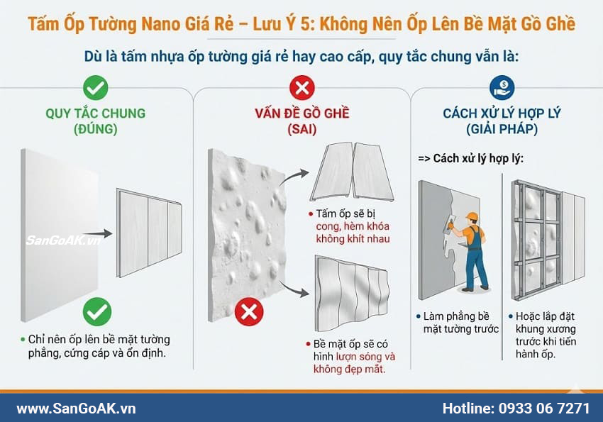 Tấm Ốp Tường Nano Giá Rẻ – Lưu Ý 5: Không Nên Ốp Lên Bề Mặt Gồ Ghề