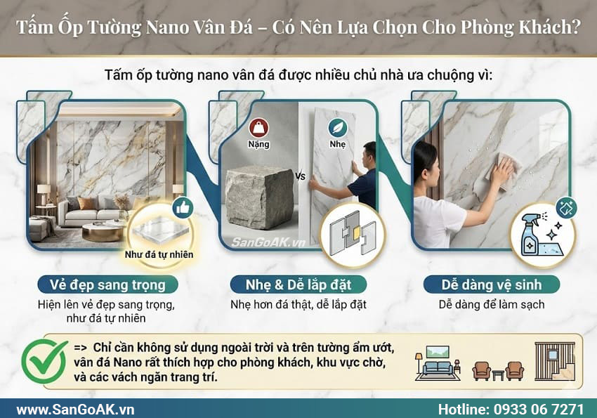 Tấm Ốp Tường Nano Vân Đá – Có Nên Lựa Chọn Cho Phòng Khách?