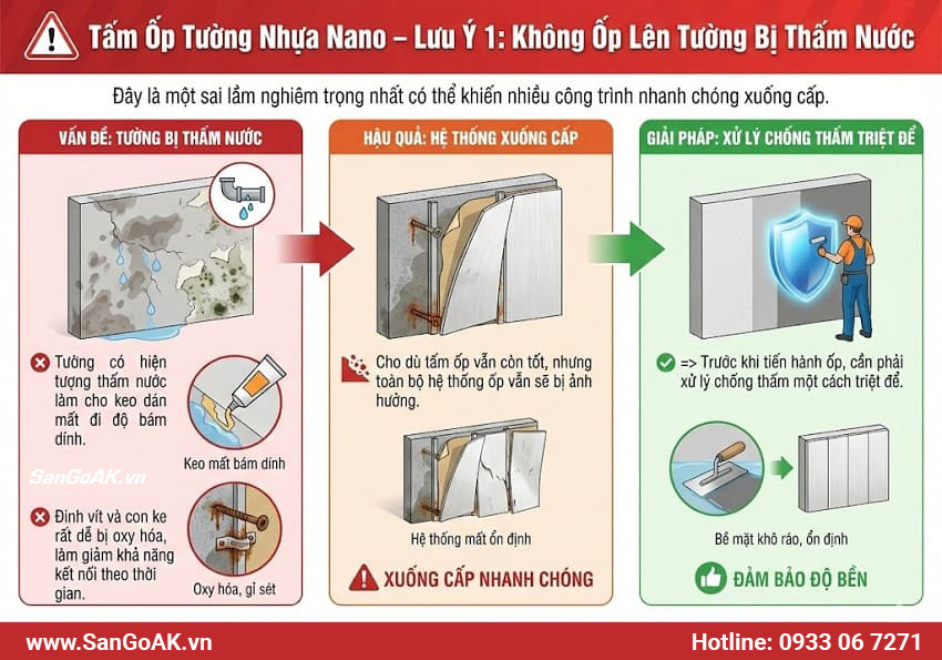 Tấm Ốp Tường Nhựa Nano – Lưu Ý 1: Không Ốp Lên Tường Bị Thấm Nước