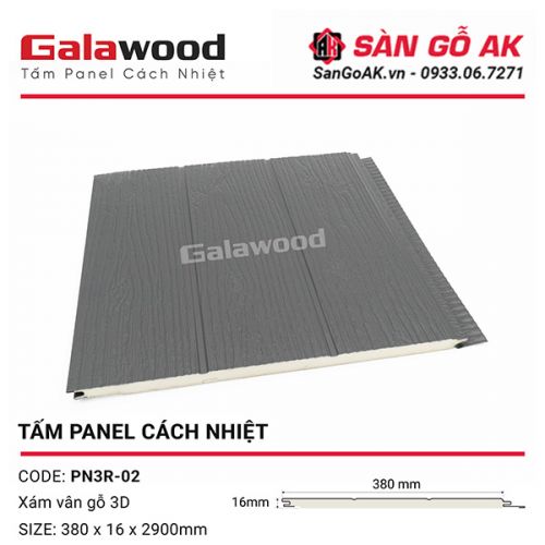 Tấm Panel Cách Nhiệt 3 Rãnh PN3R-02 Màu Xám Vân Gỗ 3D