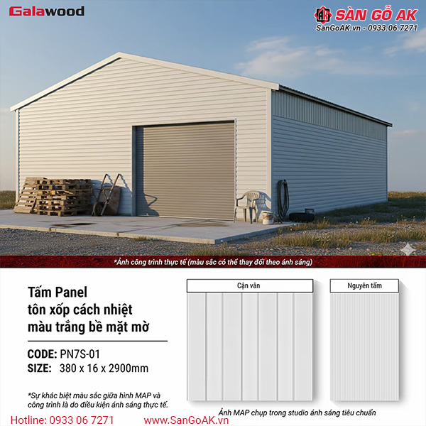 Tấm Panel cách nhiệt 7 sóng PN7S-01 màu trắng bề mặt mờ