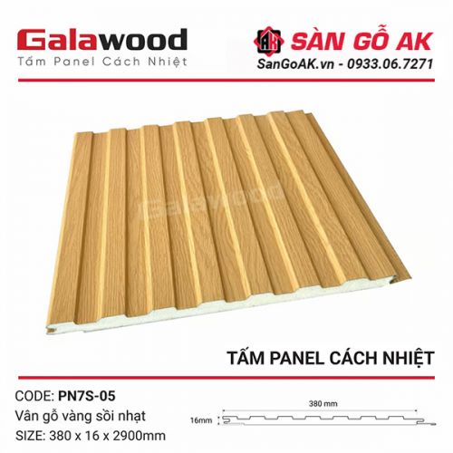 Tấm Panel Cách Nhiệt 7 Sóng PN7S-05 Vàng Sồi Nhạt Vân Gỗ