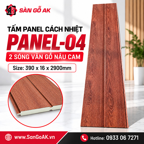 Tấm Panel tôn xốp cách nhiệt Panel-04 vân gỗ nâu cam