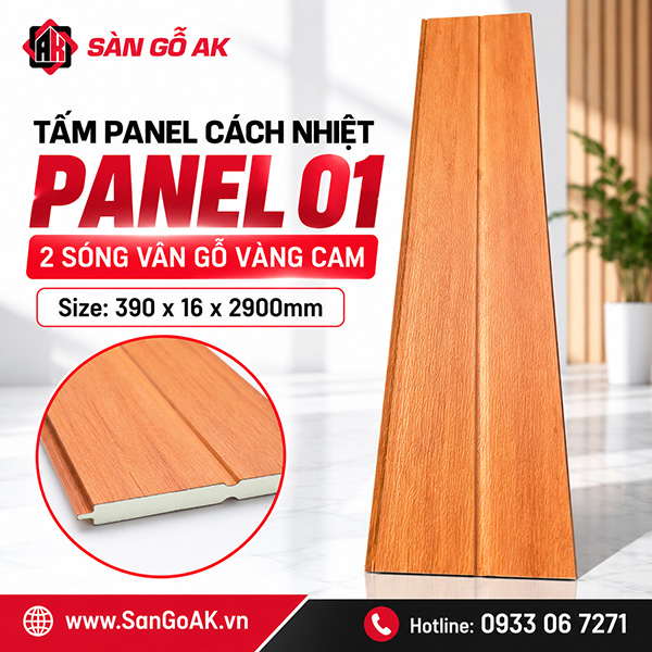 Tấm Panel tôn xốp cách nhiệt Panel-01 vân gỗ vàng cam