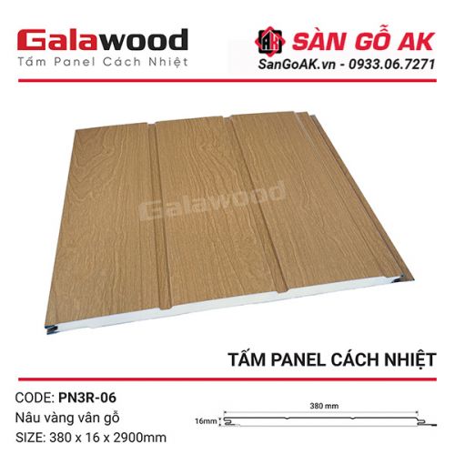 Tấm Panel Cách Nhiệt 3 Rãnh PN3R-06 Nâu Vàng Vân Gỗ
