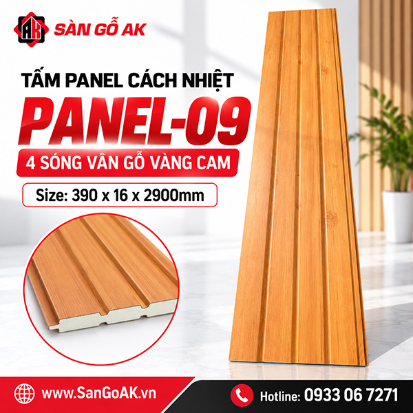 Tấm Panel tôn xốp cách nhiệt Panel-09 vân gỗ vàng cam