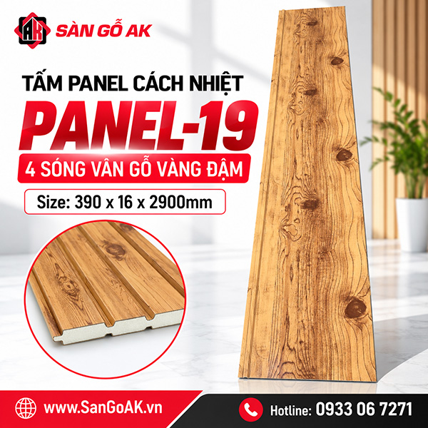 Tấm Panel tôn xốp cách nhiệt Panel-19 vân gỗ vàng đậm