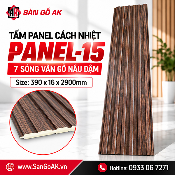 Tấm Panel cách nhiệt 7 sóng Panel-15 vân gỗ nâu đậm