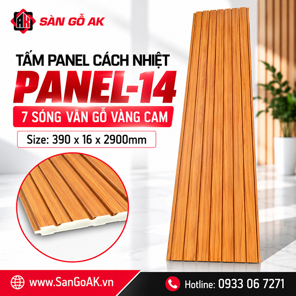 Tấm Panel cách nhiệt 7 sóng Panel-14 vân gỗ vàng cam