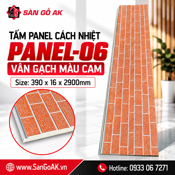 Tấm Panel tôn xốp cách nhiệt vân gạch màu cam Panel-06