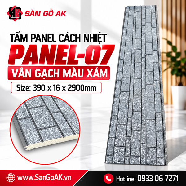 Tấm Panel tôn xốp cách nhiệt vân gạch màu xám Panel-07