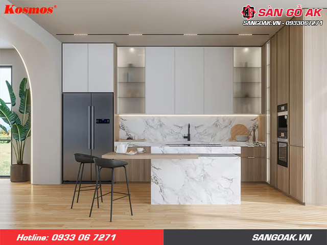 Trang trí phòng bếp sang trọng, ấn tượng hơn với tấm ốp PVC vân đá