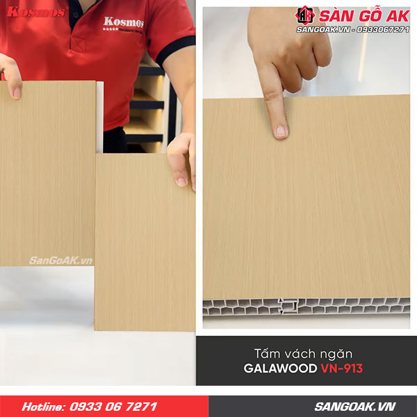  Tấm vách ngăn nhựa PVC Galawood VN-913 vàng sồi đậm