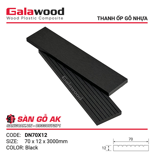 Thanh đa năng gỗ nhựa Galawood DN70X12 vân gỗ, vân sọc màu Black