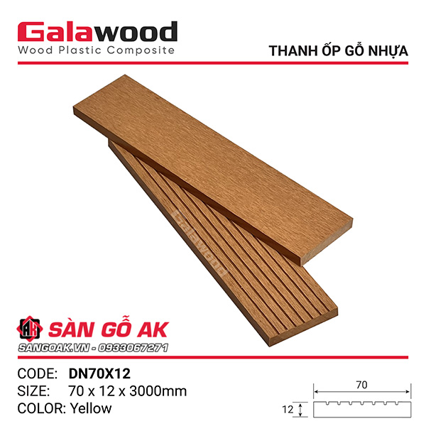 Thanh đa năng gỗ nhựa Galawood DN70X12 vân gỗ, vân sọc màu Yellow
