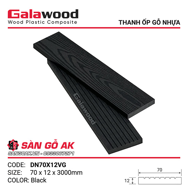 Thanh đa năng gỗ nhựa Galawood DN70X12VG vân gỗ, vân sọc màu Black