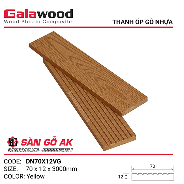 Thanh đa năng gỗ nhựa Galawood DN70X12VG vân gỗ, vân sọc màu Yellow