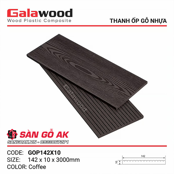 Thanh đa năng gỗ nhựa Galawood GOP142X10 vân gỗ, vân sọc màu Coffee