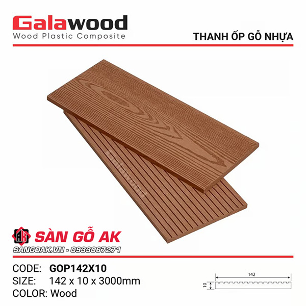 Thanh đa năng gỗ nhựa Galawood GOP142X10 vân gỗ, vân sọc màu Wood