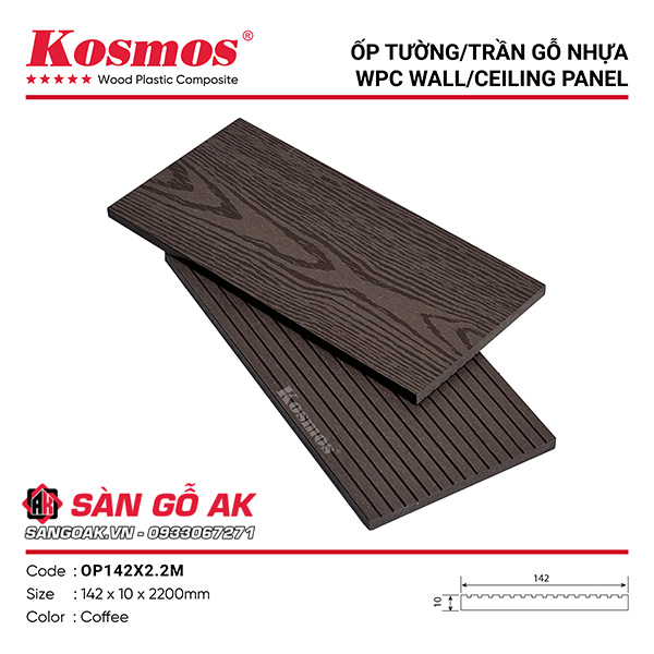 Thanh đa năng gỗ nhựa Kosmos OP142X2.2M vân gỗ, vân sọc màu Coffee