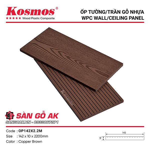 Thanh đa năng gỗ nhựa Kosmos OP142X2.2M vân gỗ, vân sọc màu Copper Brown