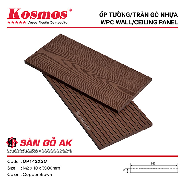 Thanh đa năng gỗ nhựa Kosmos OP142X3M vân gỗ, vân sọc màu Copper Brown