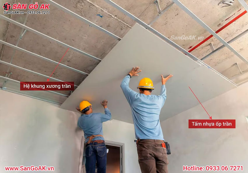 Thi công ốp trần nhựa cần hệ khung xương và tấm ốp nano lam sóng