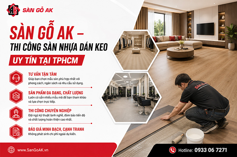 Sàn Gỗ AK - Thi công sàn nhựa dán keo cho cửa hàng uy tín tại TPHCM
