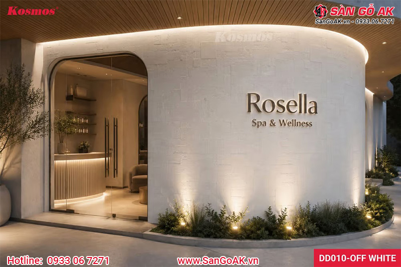 Thiết kế không gian spa ốp tấm đá dẻo Mosaic trắng kem