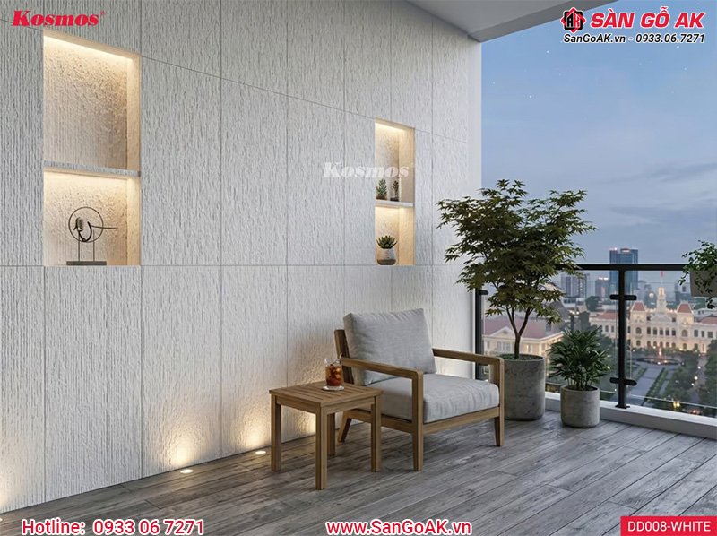 Thiết kế vách ban công ấn tượng với tấm ốp đá xẻ trắng DD008-WHITE