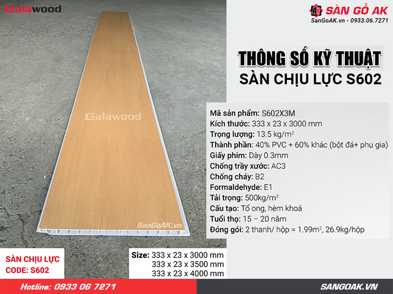 Thông số kỹ thuật ấn tượng của sàn chịu lực Galawood S602