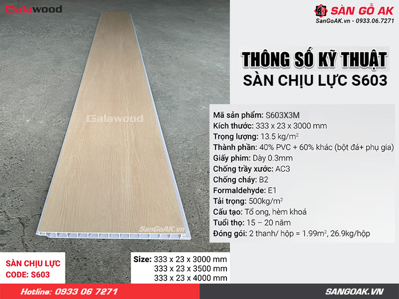 Thông số kỹ thuật ấn tượng của sàn chịu lực Galawood S603