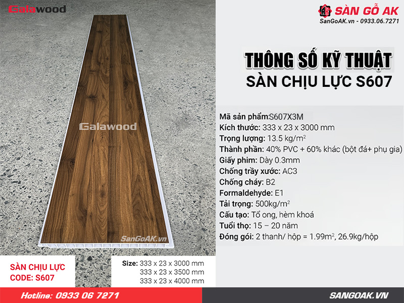 Thông số kỹ thuật ấn tượng của sàn chịu lực Galawood S607