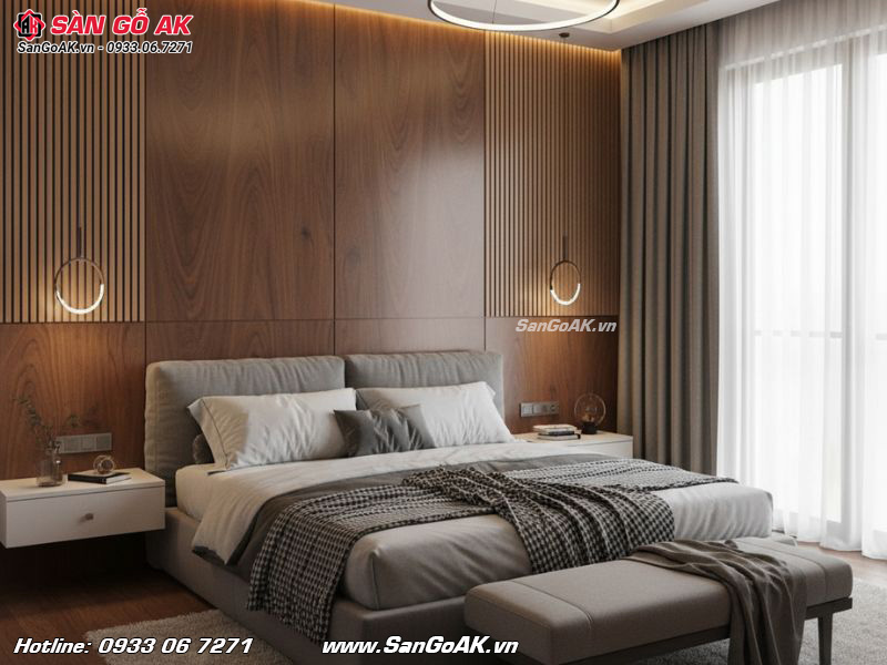 Trang trí vách đầu giường phòng ngủ với tấm ốp Nano